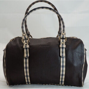 Vintage AQUASCUTUM OF LONDON HAND BAG Classic Leather / plaid accent